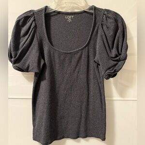LOFT Charcoal Puff Sleeve Blouse